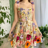 Fongt Women's Three-Dimensional Flower Embroidered Bag-Buff Sexy Dress In