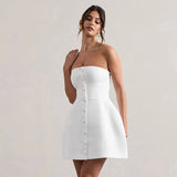Buttoned Tube Fitted Mini Dress-Outfit