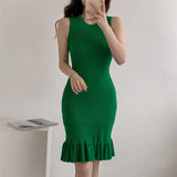 Knitted Summer Thin Dress Long New Slimless Temperament Bottom Vest
