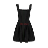 Black Square Neck Pleated Dress Mini Lovely Casual A Line Birthday Party Dresses Sexy Women Clothes-Outfit