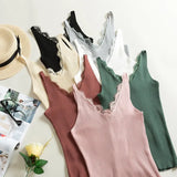 Spring New Hook Flower Lace Solid Stitching V-neck Camis Female Knitted Short Section Slim Outer Wear Shirt Trend Tank