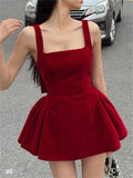 Red Backless V Cut Bow Mink Dress-Outfit