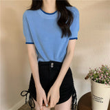 Fongt Sweet Short Blouse Knitted Jersey Girl Summer Design Small Short Sleeve Small T-Shirt In