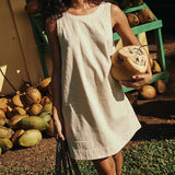 Fongt Summer New Women's Cotton Vest Bare Back Solid Mini Dress Multi-Color