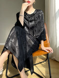 Chinese Summer Style Round-Collar Thin Half-Sleeved Women Loose And Thin Chinese Style Jacquard Forked Cheongsam Dress-Outfit
