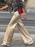 Fongt Women's Retro Micro-Rare Loose Trousers High-Waist Solid Color Leisure 8100