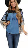 Fongt Women's Wear Bat Sleeve Print Color Swafge Round Collar Blouse T-Shirt