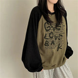 Vintage Raglan Long Sleeve Patchwork Sweatshirt-Outfit