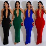 Fashion Women's Solid Color Hollow Back Sleeveless Dress-Outfit