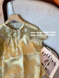 Chinese Style Retro Jacquard Satin Shirt Women's Summer 2024 New Casual Foreign Style Short-Sleeved Blouse-Outfit