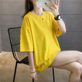 Summer Women T Shirt harajuku solid T-shirts students korean Casual loose Short Sleeve pink white Tops 90s Female Tee