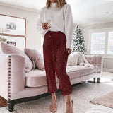 Sequin Sequined High Waist Leg Ruffled