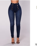 Fongt High-Waisted Casual Jeans Trousers Double Row Multi-Button Repair Elastic Small Foot Women's Pants