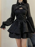 Style Spice Girl Suit Women's Spring And Autumn Short Sunscreen Shoulder Jacket Waist Sling Fluffy Skirt Two-Piece Set-Outfit