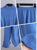 Knitted Sets Tracksuit Women Two Piece Set Split Half Turtleneck Sweater and Wide Leg Pants 2 Piece Sets Womens Outfits-Outfit