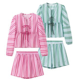 Fongt Women's INS Explosion Striped Striped Lantern Sleeve Shorts Set