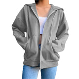 New Solid-Color Hooded Plus Velvet Sweatshirt Long-Sleeved Jacket Lady Street Loose Large Size Zipper