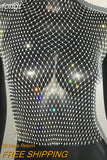 Sexy Diamonds Mesh Cropped Tank Top Women Summer Cover Up Bikini See Through Rhinestone Net Party Club Crop