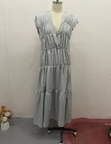 Fongt 2024 Summer Women's Hot Style Round Collar Simple Pleated Dress-Outfit