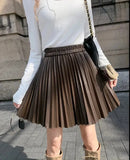 PU Leather Pleated Mini Skirt-Outfit