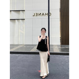 Fongt Slim Slimy Leisure Sleeveless Top With Temperament High-Waist A-Word Skirt Suit