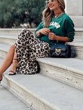 Fongt Women's Dress Skirt Leopard Print Top Embroidered Two-Piece Set