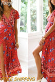 Women Boho V Neck Slim Waist arrival Sexy Long Maxi Dress Summer Beach Hot Party Floral Printed Sundress
