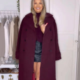 Fongt Women's Explosive Wine Red Loose Collar Long Sleeve Single Button Coat