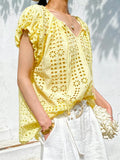 Fongt T-Shirt Holiday Style Embroidered Top Short Sleeve Summer French Design Sense South Oil Women's Lace Shirt
