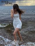 Beach Style Sexy Spaghetti Straps Dresses Women Summer Knit Mini Dress Y2K Casual Vacation Backless Solid Slim Sundress-Outfit