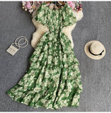 Fongt Floral And Haffin Dress Women's New Summer Bubble Short Sleeves To Close The Waist Thin Holiday High-End Cake Dress