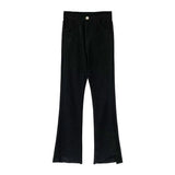 Fongt Fork Micro Bell Pants Female Irregular Edge Nine Pants Autumn New High Waist Show Thin Eight Pants Elastic Pants-Outfit