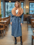 High Fashion Temperament Coat 2025 Summer New Belt Splicing Long Denim Wind Coat