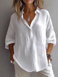 Fongt New Solid Color Leisure Loose Size V Collar Long Sleeve Top Shirt Woman