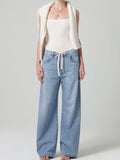 Casual Loose, Wide-Leg Drawn Rope Jeans, Women's Jeans-Outfit