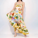 Fongt 2024 New Women's Sleeveless Strapless High-Waisted Print Long Strap