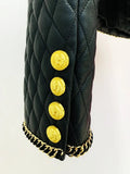STREET Newest 2023 F/W Designer Outerwear Women's O-neck Chains Embellished Grid Artificial Leather