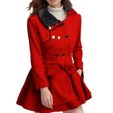 Fongt Women's Belt Repair Long Hair, Coat Skirt With Wool Double Buckle Coat