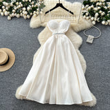 Fongt Elegant Dress Women's Summer Dress French Light Luxury Lace Lace To Receive Waist Temperament Sling Dress