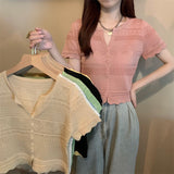 Fongt Short-Sleeved Ice Silk Knitted Cardigan Women's Summer Thin 2023 New French Gentle Style Short T-Shirt