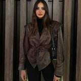 Fongt Women's Explosive Retro Casual Leather Jacket Jacket - High Quality Soft