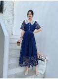 Fongt Dress Women's New Sweet Collar Collar Buckle Repair Medium Long Lace Temperament High-Sense Skirt
