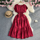 Fongt Gentle Wind Ruffle Collar Dress Female Summer Simple Pure Color Double Flying Sleeve Design Platycodon Grandiflorum First Love Skirt-Outfit
