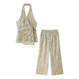 Fongt Women's Clothing Explosion With Belt Bead Embroidered Top + Trousers Set