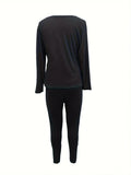 Independent Station Large Size Women's Long-Sleeved Trousers Two-Piece Suit In Solid Color-Outfit