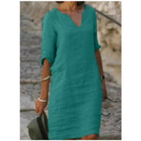 Cotton Linen Small V-neck Stitching Retro Basic Model Solid Color Three-quarter Sleeve