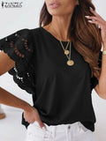 ZANZEA Women Spring Lace Patchwork Blouse Long Sleeve O-Neck Oversized Chemise Female Fashion Casual Clubing Holiday Tunic