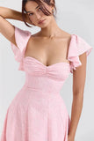 Pink Flare Short Sleeve Maxi Dress-Outfit
