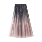 Fongt Skirt New Gradient Fashion Long-Colored Star-Colored Bright-Spelled Starlight Tight Waist Mesh Yarn Star Dress Women 8170
