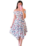 Fongt Ebay Dress Word Shoulder Irregular Shoulder Digital Print Long